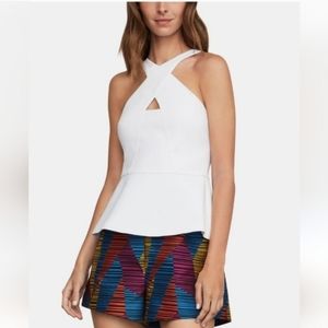 BCBGMAXAZRIA Cross-neck Peplum Top in White-Color Size XXS